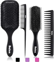 (Black) - 4Pcs Paddle Hair Brush, Detangling Brush and Hair Comb Set for Men and Women, Great On Wet or Dry Hair, No More Tangle Hairbrush for Long Thick Thin Curly Natural Hair (Black)