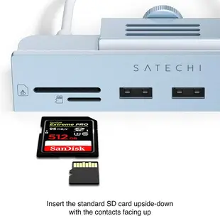 【日本代購】Satechi iMac24英寸用USB-C 夾式集線器(藍色) (2021 iMac適用) USB-C 數據端口, 3xUSB-A 3.0, Micro/SD卡讀卡器