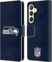 Head Case Designs Officially Licensed NFL Plain Seattle Seahawks Logo Leather Book Wallet Case Cover Compatible with Samsung Galaxy S24 5G