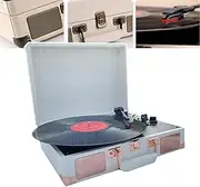 Portable Vintage Record Player, Vintage Turntable for Vinyl Records, Support Bluetooth 5.0, Metal Buckle Design + Metal Edging, Supports 7/10/12 Inch Vinyl Records, 33/45/78 RPM,Ivory