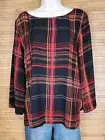Premise Studio Womens Chiffon Semi Sheer Plaid Blouse Size L Red Black NEW NWT