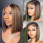 Highlight Ombre 4x4 Lace Frontal Bob Wig Human Hair Straight Balayage FB30 Bl...