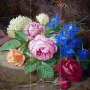 A bouquet of roses and butterfly Tile Mural Kitchen Bathroom Backsplash 18x18
