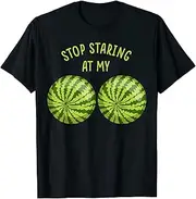[X.Style] Stop Staring at My Watermelon Christmas in July Girls Summer ds1194 T-Shirt (S) Black