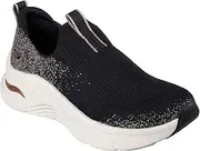 [Skechers] Women's Arch Fit D'lux Slippers, Black knitted with rose gold trim, 6 US