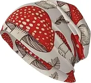 [QMNKLET] Beanie Hats for Men Women Soft Knit Cuffed Beanie Red White Mushroom Skull Cap Headwear Ski Hat, Black, One Size