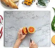 Glass Chopping Board Large 50x40cm : Glass Worktop Saver for Kitchens - Durable, Hygienic Glass Worktop Savers - Scratch-Resistant, Heat-Proof - Grey Marble Design
