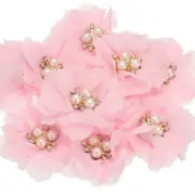 2.36 Inch Rhinestone Chiffon Flower, 10 Pcs Fabric Appliques, Pink