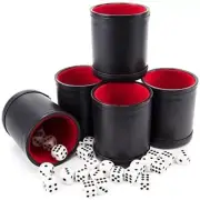 Dice Cup Bundle: 5 Professional Bicast Leather Dice Cups & 25 Dice