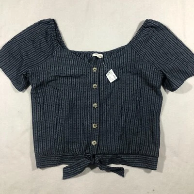 Maurices Top Womens XL Blue Stripe Short Sleeve Tie Front Button Shirt NEW NWT