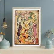 20x30cm Japanese Anime Peripheral Vintage Pokmn Poster Eevee evolution Wall Art