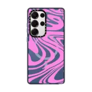 Galaxy S25 Ultra Impact Magnetic Case Transparent Marble Trippy Wavy Swirl Pink Spiral Warp Twirl 70s Psychedelic Acid Groovy Abstract Pattern