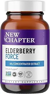 New Chapter Elderberry Capsules, Elderberry Force, with 64x Concentrated Black Elderberry + Black Currant for Immune Support, No Added Sugar, Gluten Free, Vegan - 30 Count