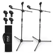 Adjustable Black Microphone Stand Set of 2 with Carry Bag and Anti Slip Legs