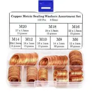 150 Pcs 8 Sizes Copper Metric Sealing Washers Assortment Kit Flat Washers