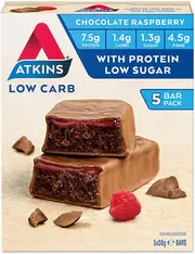 3 x 5 Pack Atkins Low Carb/Sugar 30g Endulge Protein Bar Snack Chocolate Raspberry 15 pcs