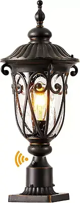 23.8" Lagre Outdoor Lamp Post, Bronze Dusk to Dawn Light Posts for outside with
