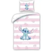 Disney Lilo & Stitch Pink Stripes Cotton Quilt Cover Set - Single Bed Size