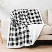 Black and White Buffalo Plaid Sherpa Throw 50 x 60 Inches Checker White