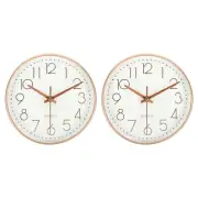 2Pcs 8" Wall Clock Battery Operated Silent Non-Ticking Clock White Gold