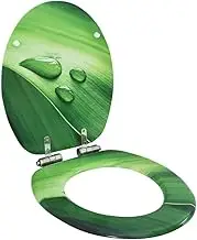 WC Toilet Seat with Soft Close Lid MDF Green Water Drop Design Hardware Accessories