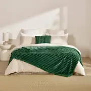 Dreamaker Chunky Embossed Fleece Throw Blanket Emerald Green - 180 x 200cm