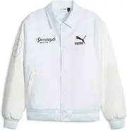[PUMA] Mens Team Varsity Snap-Button Up Jacket Athletic Outerwear Casual Button Up - Blue