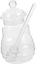 Mikinona Clear Glass Honey Pot Set with Spiral Dipper and Lid for Home Kitchen Use Stylish Bee Honey Container for Storing Honey and Jam