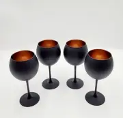 Williams Sonoma Matte Black & Copper Wine Glasses Set of 4 Halloween NEW