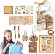 Capybara Stationery Set - Portable Cute Pencil Capybara Plush,Desk Ornament, Kids School Accessories, Backpack Pendant, School Notepad for Kids