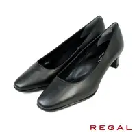 在飛比找momo購物網優惠-【REGAL】日本原廠手工素面方頭跟鞋 黑色(F95N-BL
