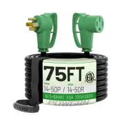 50 Amp RV/EV Extension Cord 75 FT Outdoor with Grip Handle, Flexible Heavy Du...