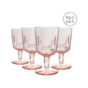 Bormioli Rocco 4pc Romantic Wine Glasses Set - Vintage Italian Cut Glass Goblets - 320ml