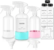 YULING-X 3Pcs empty glass spray bottle with Silicone Sleeve and label, 16oz refillable container, with upgraded adjustable nozzle for cleaning, essential oil, hair, pets, plants, etc.