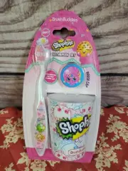 SHOPKINS Childrens 3 pc Toothbrush Set Soft Bristles~Brush Buddies ~Cup & Cap