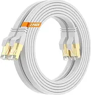 Cat8 20FT-2Pack Ethernet Cable,White-40Gbps Internet Network Cord,High Speed Gold-Plated RJ45 Double Shielded with Ground Wire for PS5/4,PC,Xbox,TV,NAS,Router