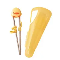 在飛比找蝦皮購物優惠-piyopiyo黃色小鴨 不鏽鋼學習筷(附收納盒)