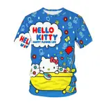 HELLO KITTY T 恤 KITTY 粉色 T 恤時尚圖案圖案襯衫 3D 打印男士圓領短袖兒童女士中性休閒上衣 T