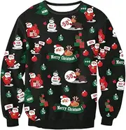 [Dawwoti] Christmas Sweater Unisex Sweatshirt, Woo Hoo Xmas Outwear Pullover Sweater Merry for Xmas Holiday Party