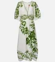 [Farm Rio] Farm Rio Blue Yard linen-blend midi dress AU 6 white