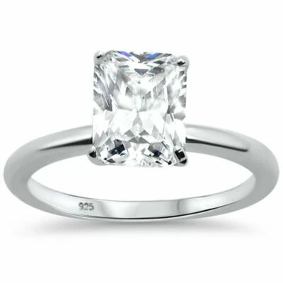 Radiant cut 2.50ct solitare Cz 925 Sterling Silver Engagement Promise ring