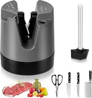 Knife Sharpener, Manual Knife Sharpeners for Straight Knives, Scissors and Serrated Kitchen Knife Sharpening Tool, Small and Easy to Store