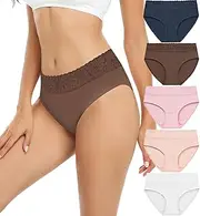 [RHYFF] Women's Cotton Underwear Lace Briefs Breathable Hipster Soft Panties Pack of 5 S-3XL, Brown, Small