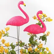 2 Pack Flamingo Statue, Mini Flamingo Yard Stakes, Cute Flamingo Figurines, Pink Flamingos Yard Decoration, Lawn Ornaments & Garden Decor for Outdoor Parties (14.3 * 15 CM) ﻿