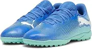 [PUMA] Unisex-Child Future Play Turf Training Sneaker, Blue Glimmer-White-Ultra Orange, 13 Big Kid