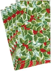 Caspari Holly and Mistletoe Paper Guest Towel Napkins - Four Packs of 15