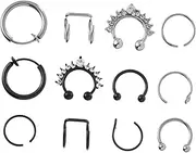[Yardenfun] Nose Ring Collection 12pcs Hoops and Studs Stylish and Sturdy Nose Jewelry