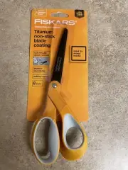 Fiskars Non-Stick Titanium Softgrip Scissors, 8" Long, Orange/Gray Offset Handle