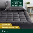 Giselle Bedding Bamboo Charcoal Pillowtop Mattress Topper Protector Cover Double