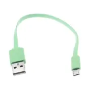 MicroUSB Short USB Cable Charger Cord Power Wire Green Flat Fast for Smartphones